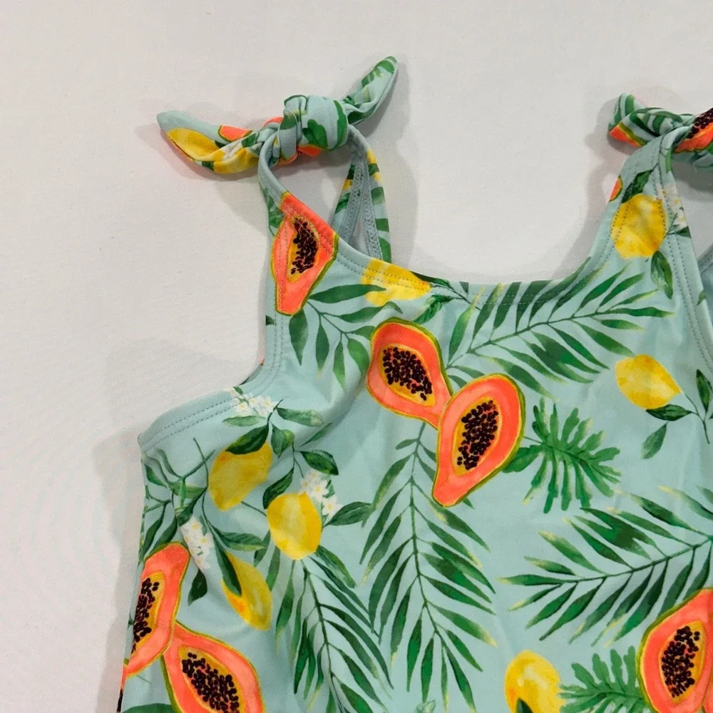 Wowease Papaya‎ Lemon Tropical Print One Piece Swimsuit Girls 6/6x Snap Bottom